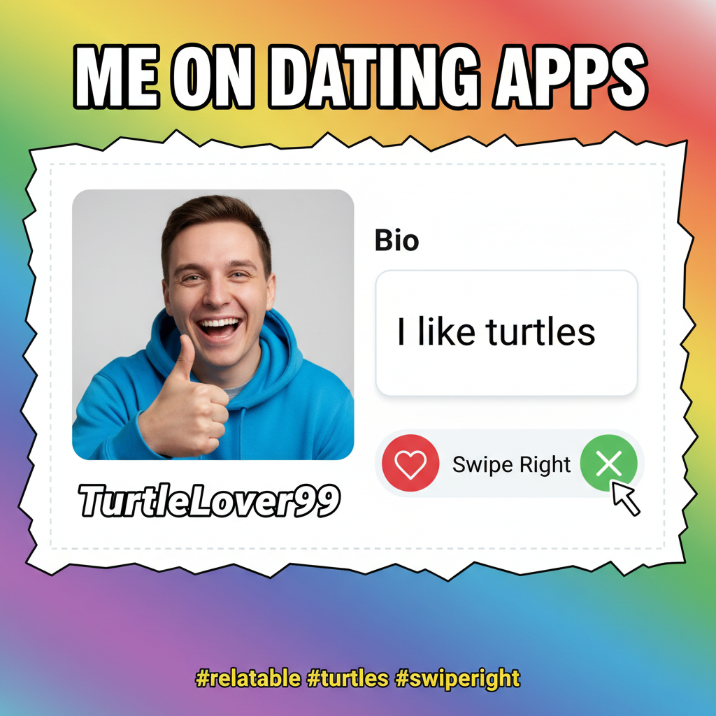 Swiped right on a guy whose bio was just 'I like turtles.' Honestly, same. It's a win. 🐢