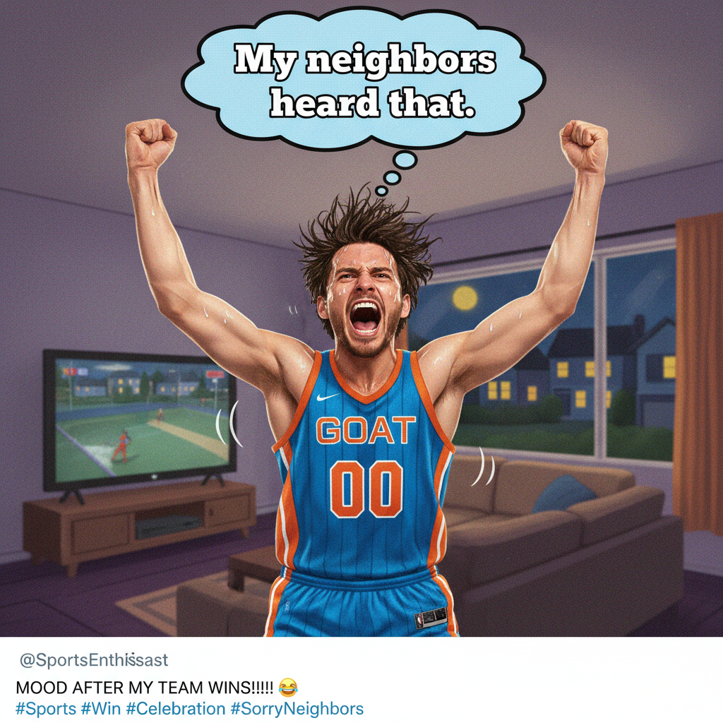My team won. My neighbor heard me. Now they know my true form. #SportsFan