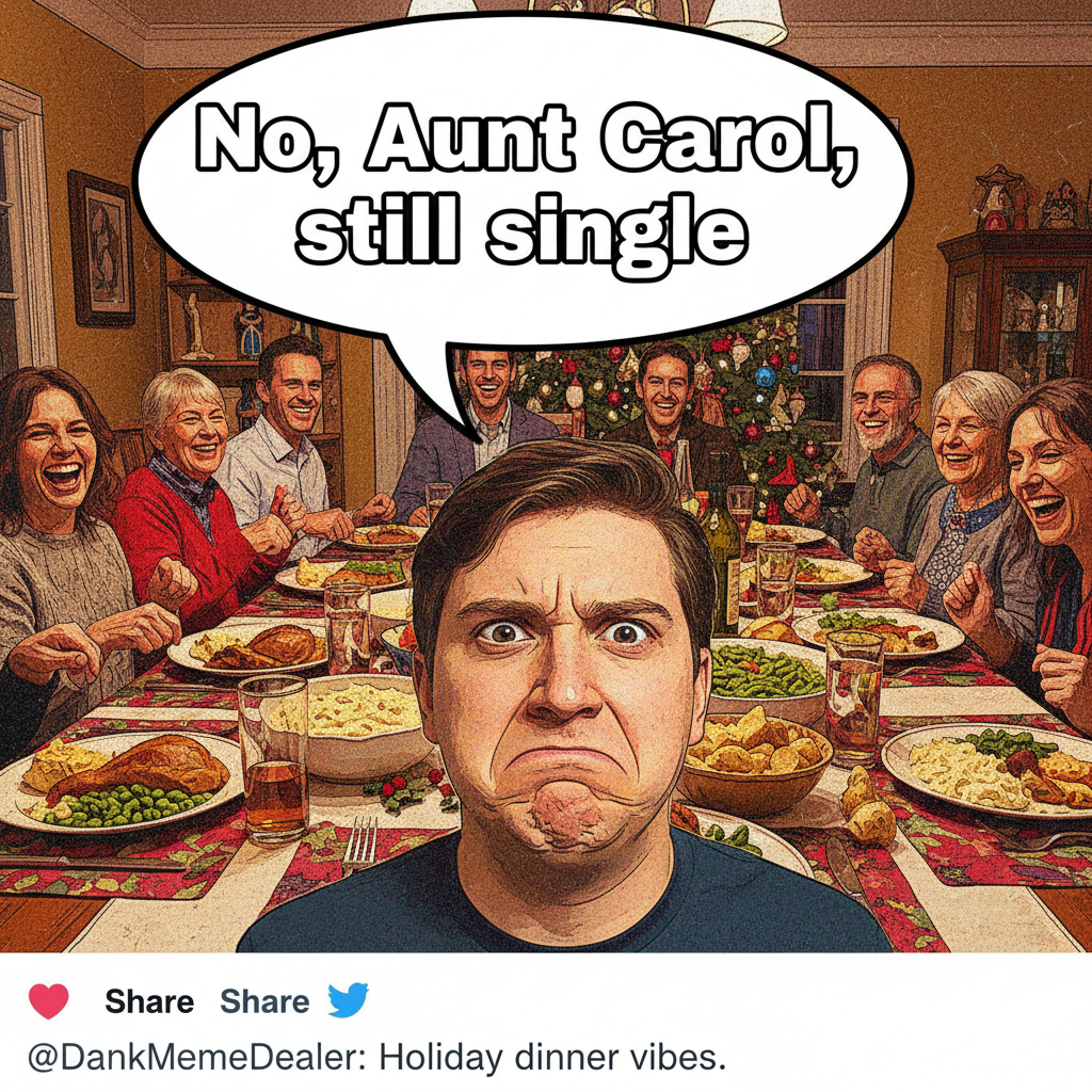Aunt Carol asking if I'm dating anyone at holiday dinner. It's a sport at this point.