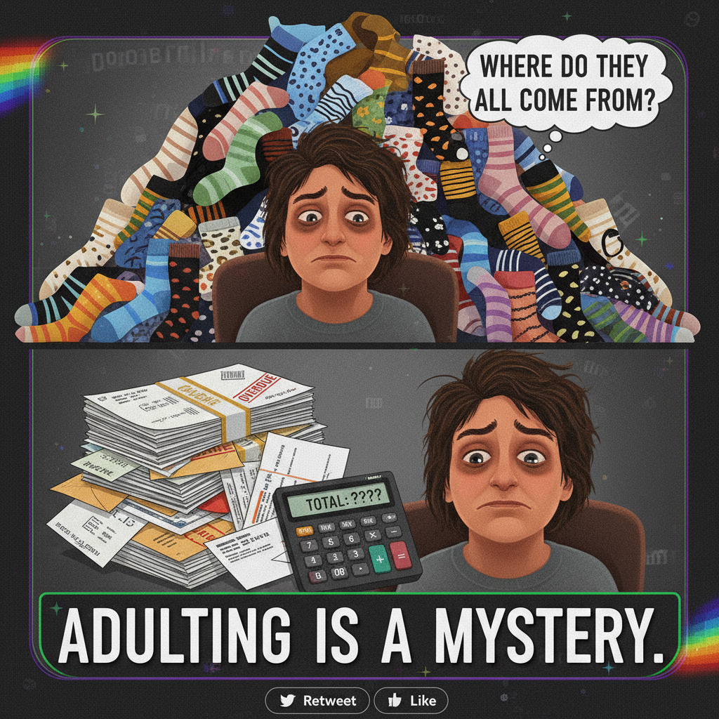 Adulting is just making sure you have enough clean socks and remembering to pay bills on time.