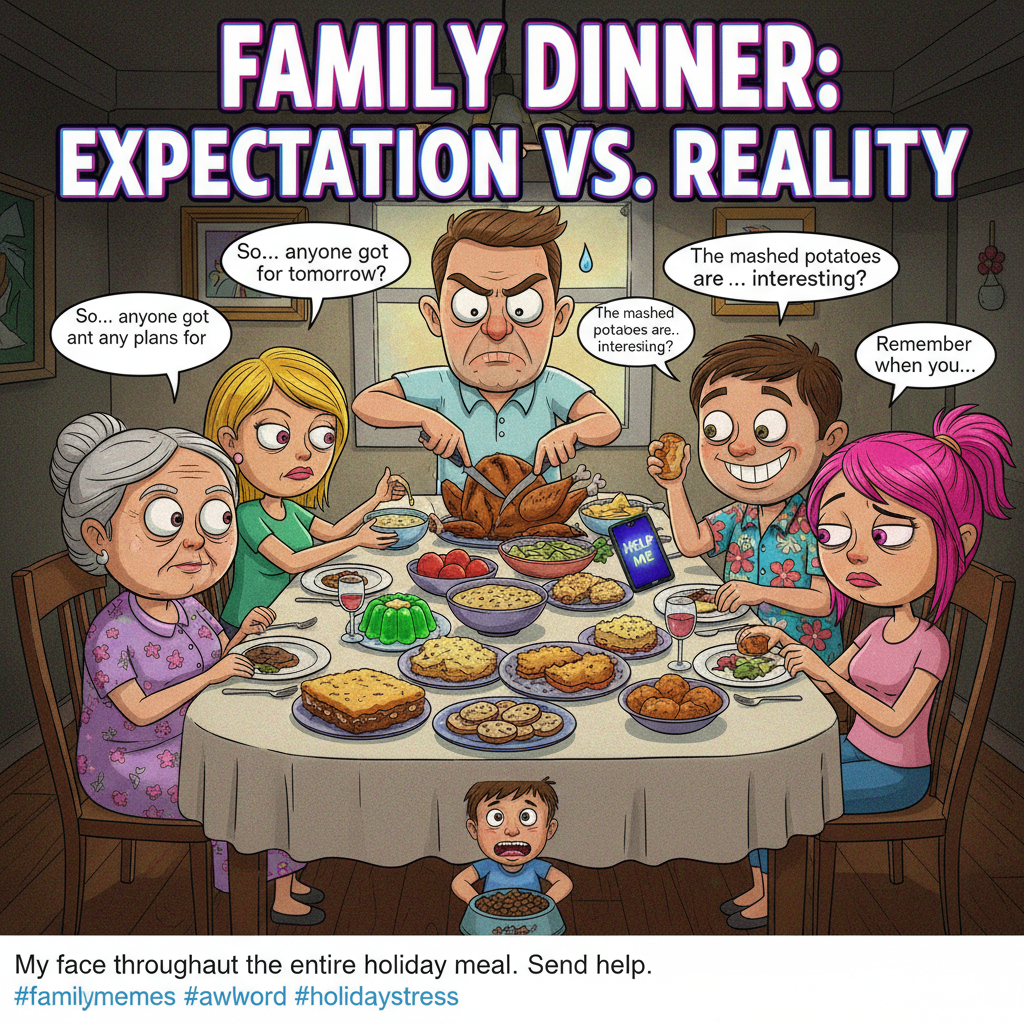 Holiday dinner: where family drama is the main course and awkward silence is the dessert.