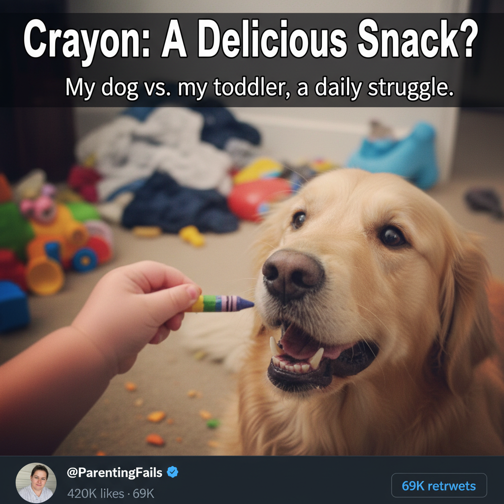 Just found my toddler trying to feed the dog a crayon. Send help (and coffee).