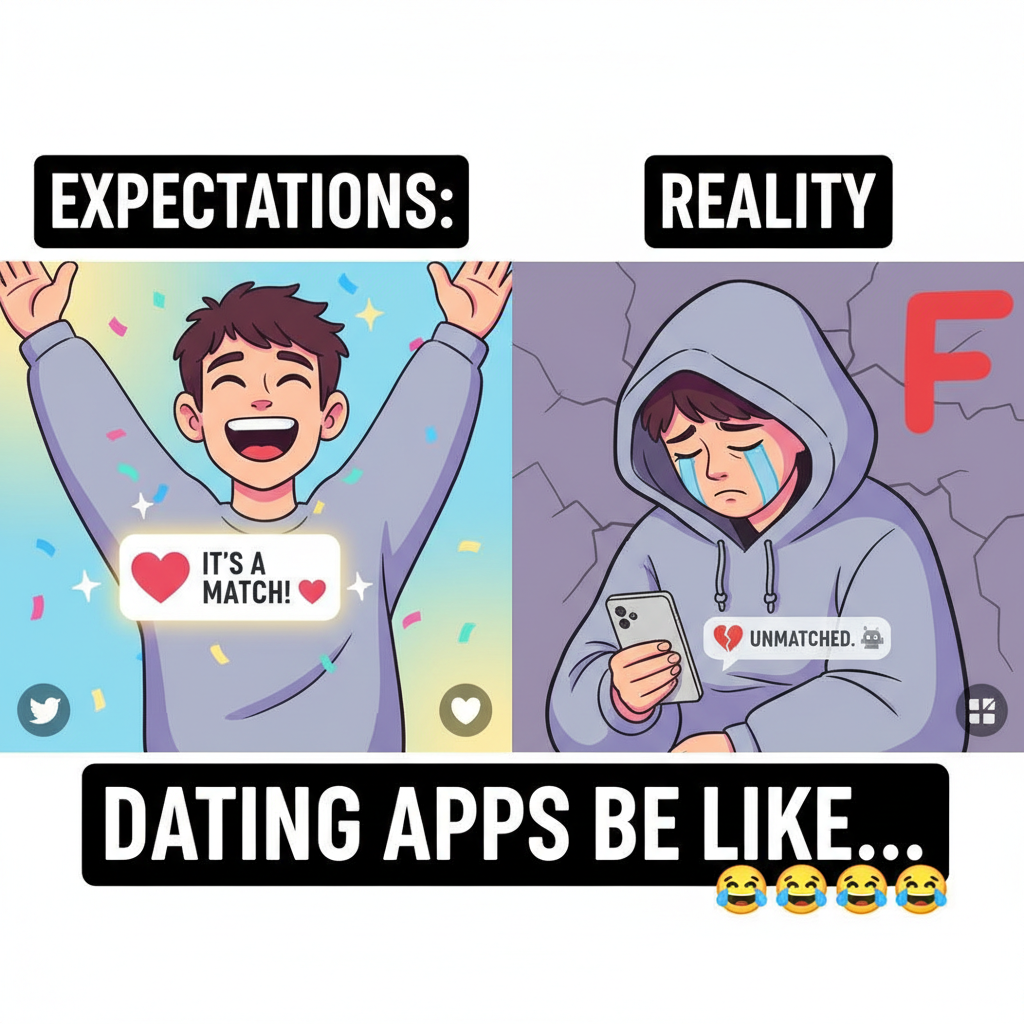 Swiped right on my soulmate, then they unmatched. Dating apps are a rollercoaster.
