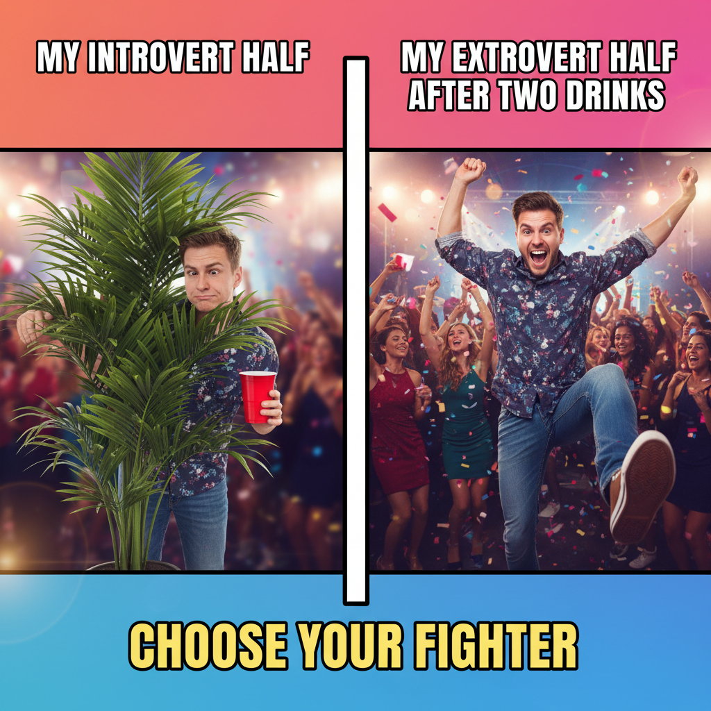 Introvert at a party vs. Extrovert at a party. Two different dimensions.