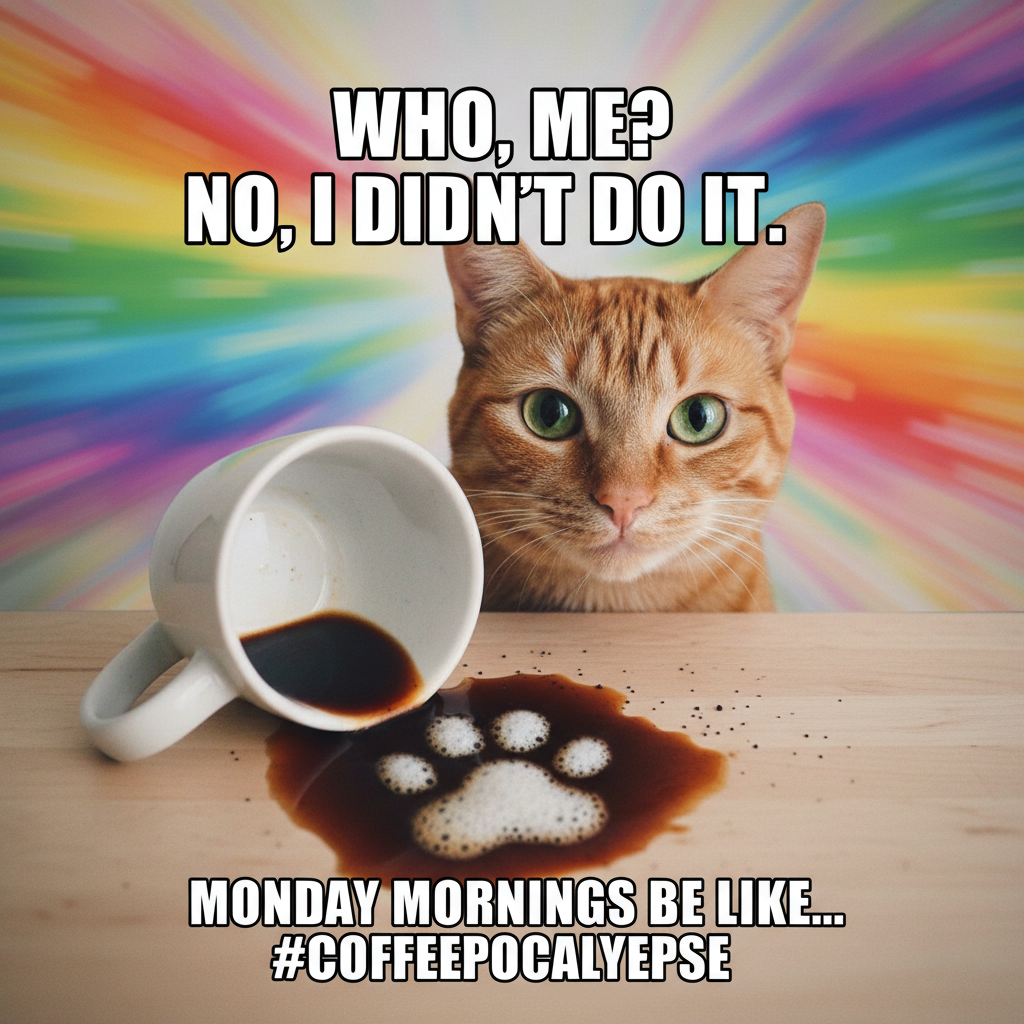 My cat just knocked over my coffee while staring me in the eyes. The audacity. #PetLife