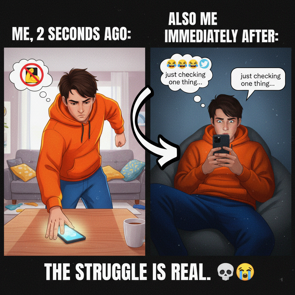 Me: 'I need a social media detox.' Also me, 5 mins later: *refreshing feed*