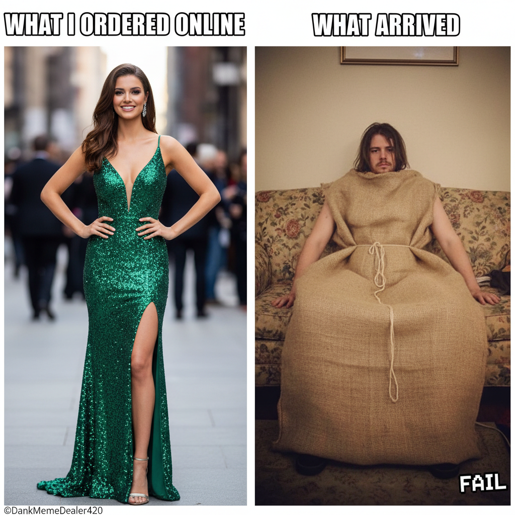 Ordered a 'chic' dress online, got a potato sack. My bank account is crying.