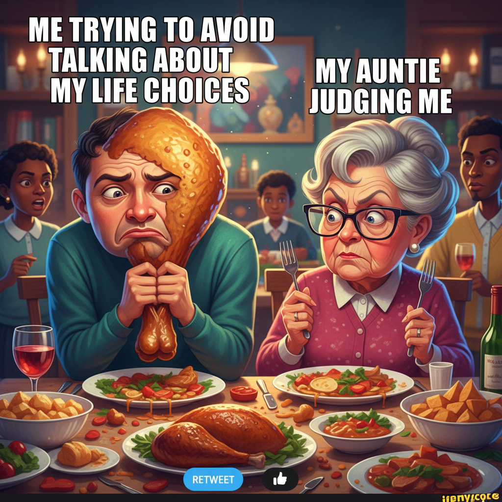 My aunt asking about my 'life choices' at Thanksgiving dinner. Send help.