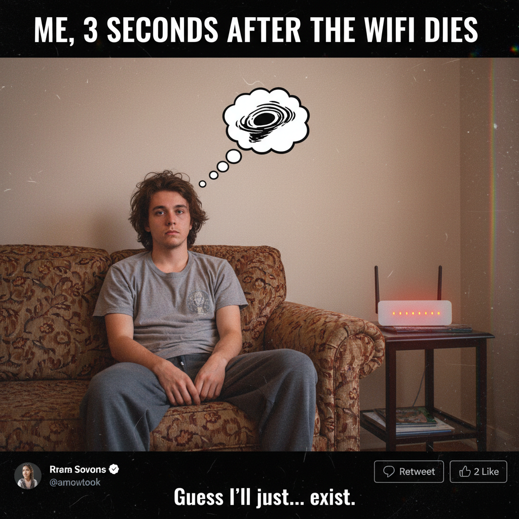The WiFi went down. Guess I'll just stare at the wall and question all my life choices.