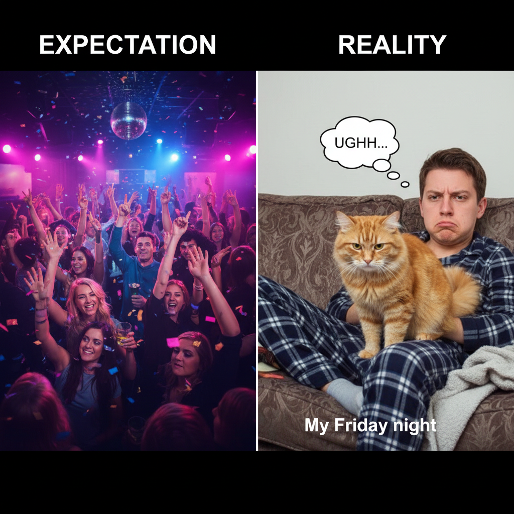 Friday night plans: clubbing. Friday night reality: arguing with my cat about bedtime.