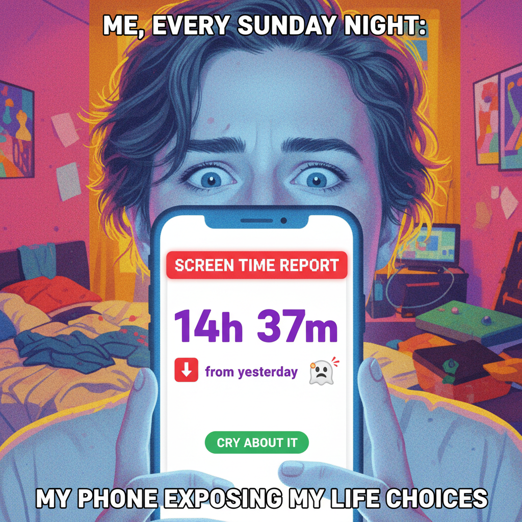 My screen time report just called me out. I'm basically a phone-shaped organism now.