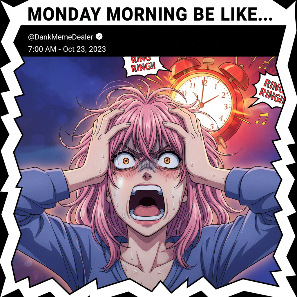 My inner anime character reacting to my alarm clock at 6 AM.