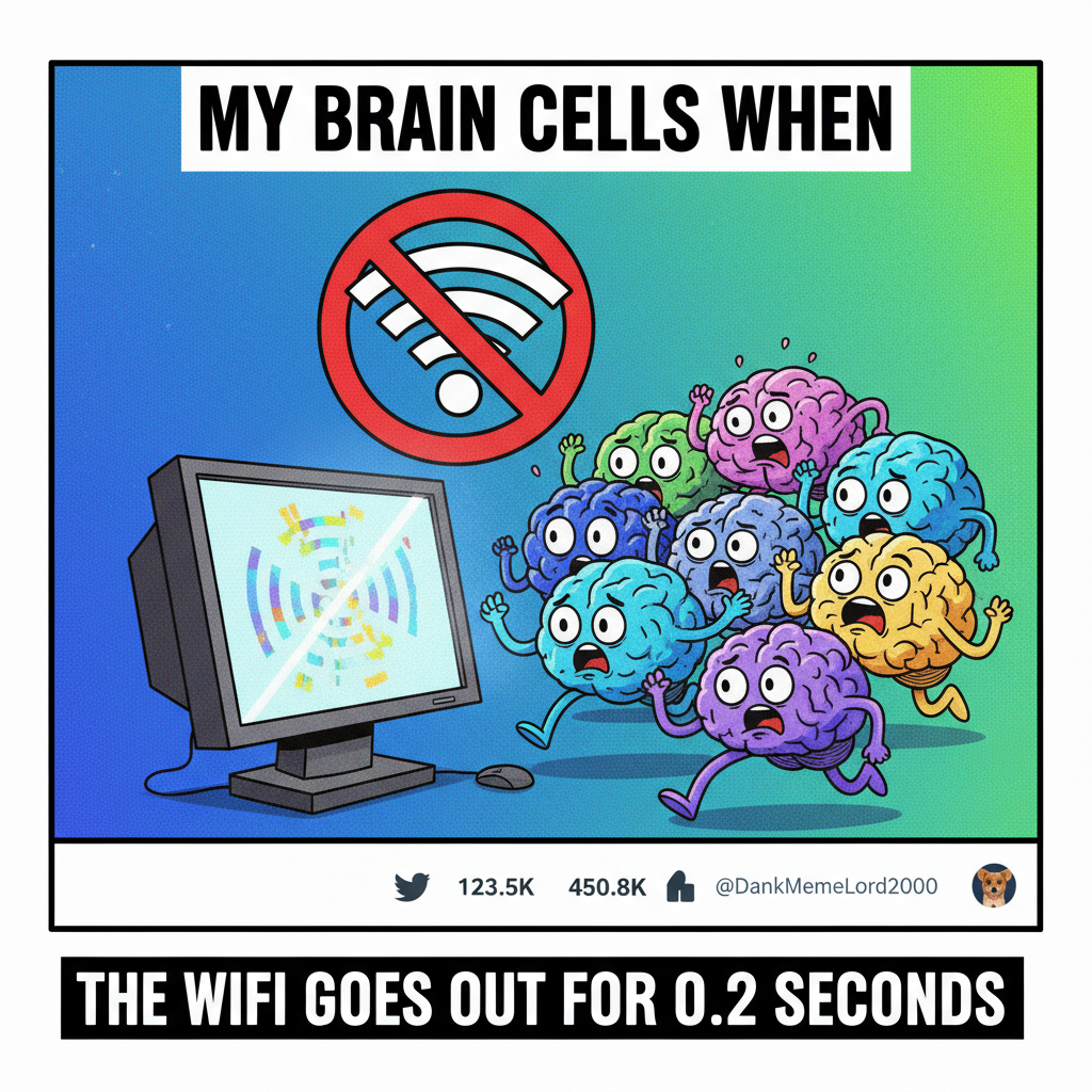 My brain cells evacuating when the WiFi drops for 0.2 seconds. Total chaos.