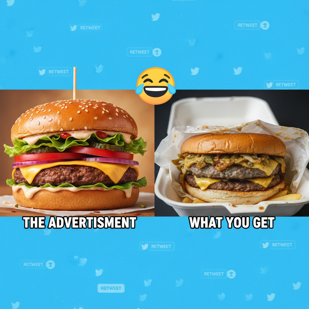 Ordered a gourmet burger. Got a sad patty that looks like it lost a fight. #FoodDeliveryFail