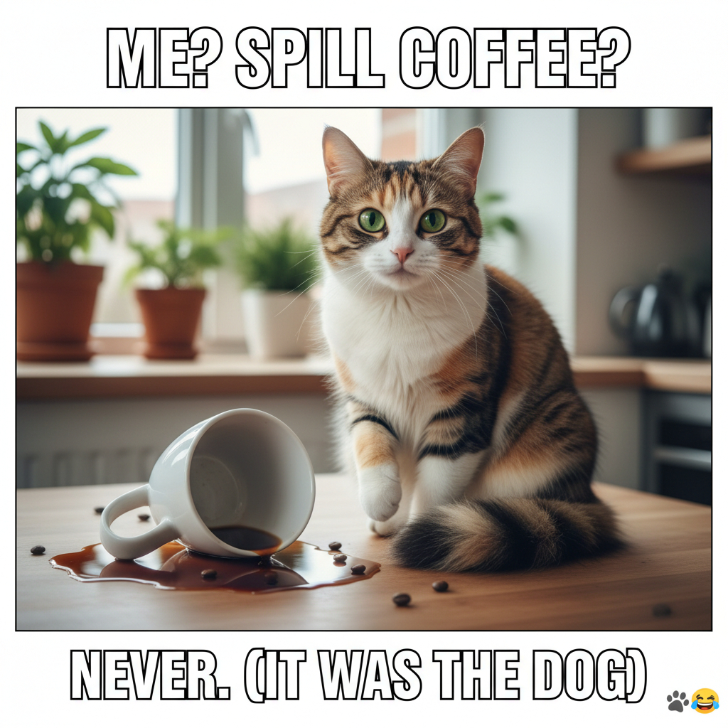 My cat just knocked over my coffee cup, then stared at me like *I* was the problem. The audacity.
