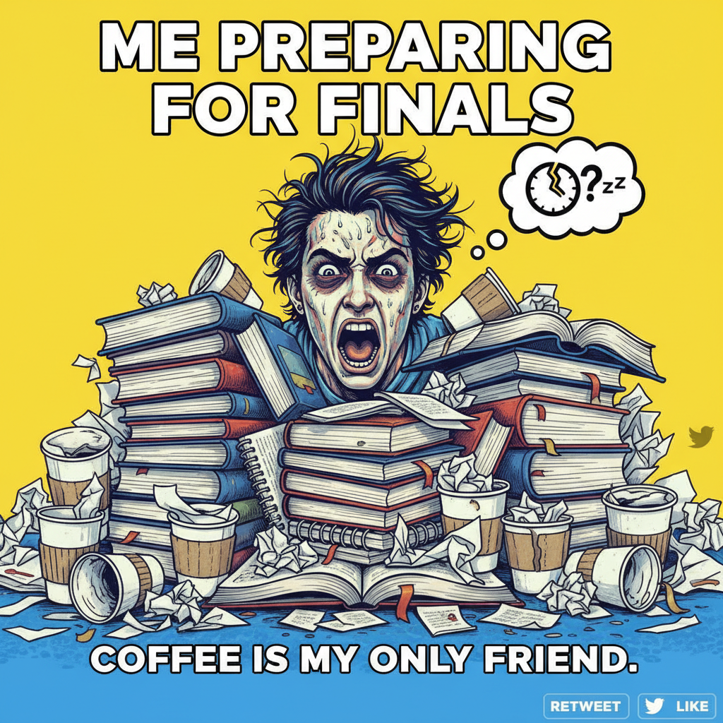 My brain during exam season: 90% panic, 10% caffeine, 0% actual knowledge.