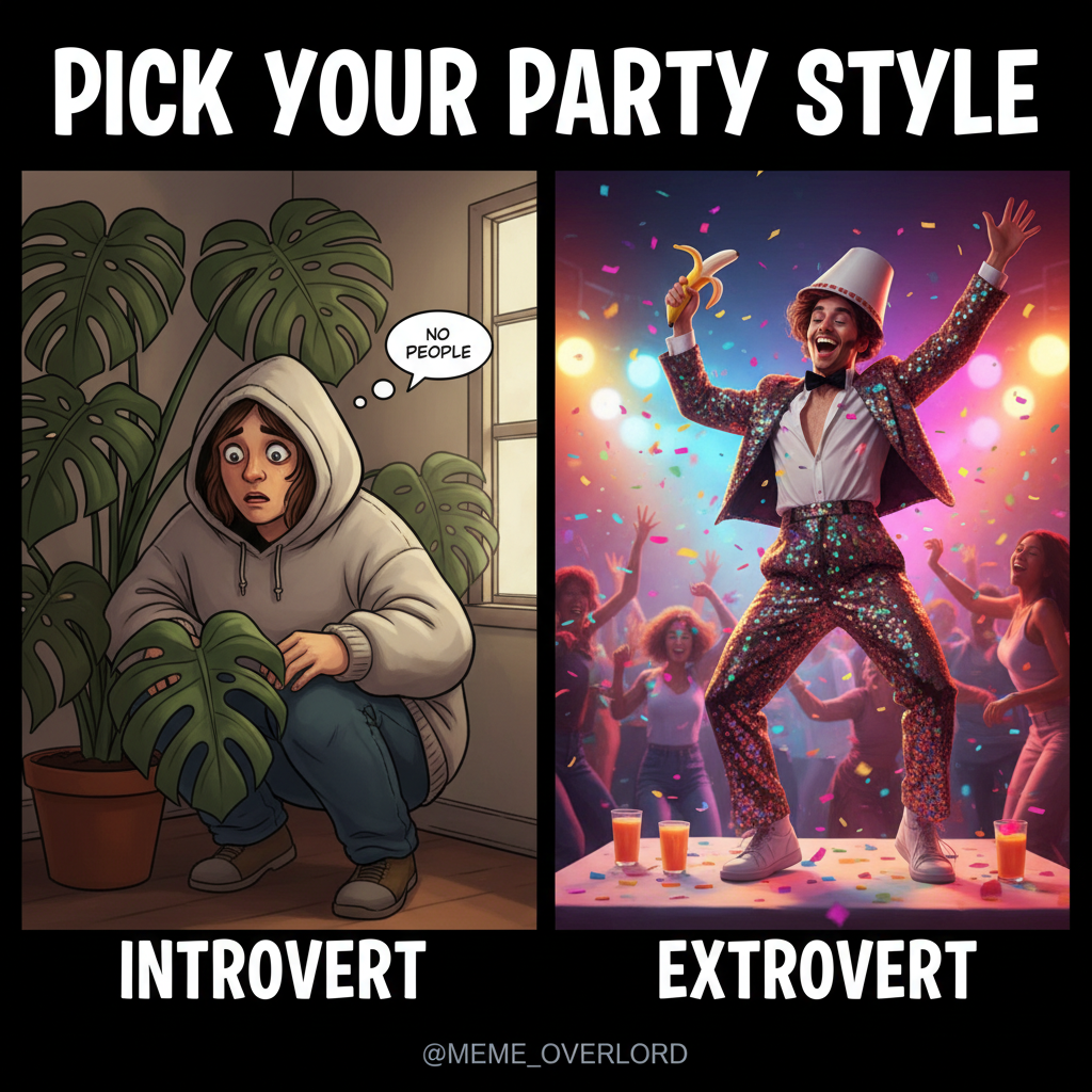 Introvert at a party vs. Extrovert at a party. We are not the same.