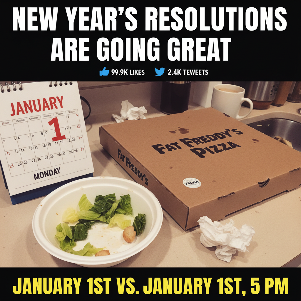My New Year's resolution to 'eat healthier' lasted until lunch on January 1st. Nailed it.