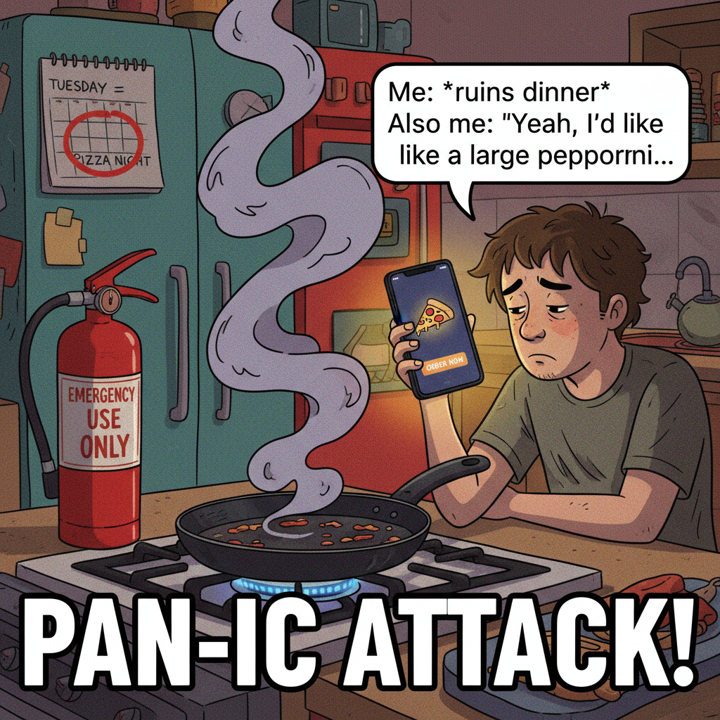 My 'gourmet' dinner ended up being a fire hazard. Send pizza.