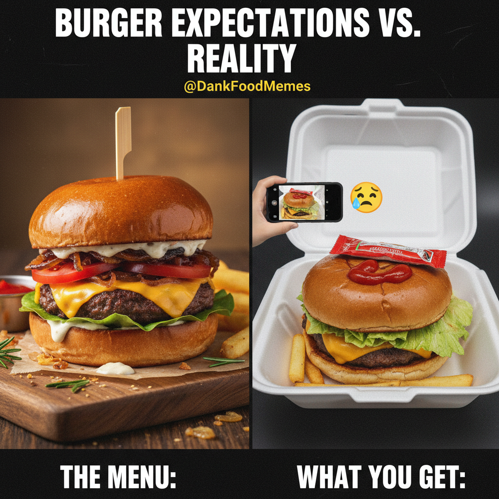 Ordered a gourmet burger, got a sad patty on a soggy bun. My disappointment is immeasurable.