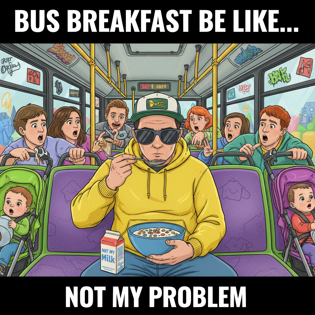 Just saw a guy on the bus eating cereal with a full bowl and spoon. Legend.