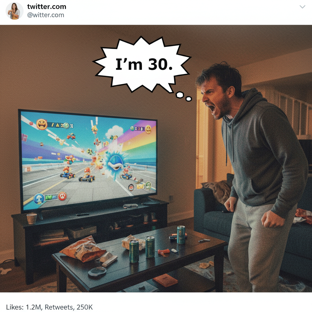 My neighbor heard me rage-quitting Mario Kart. I'm 30.