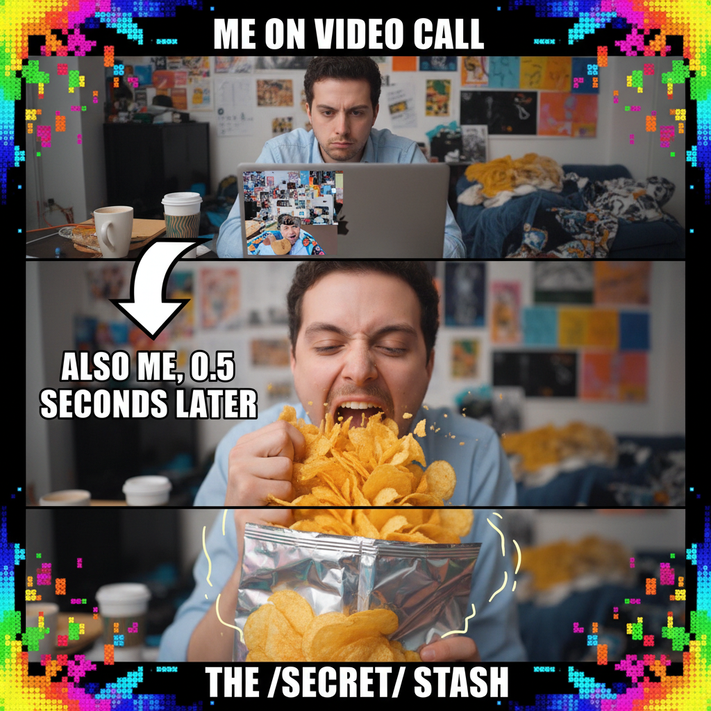 My coworkers think I'm muted on video calls. I'm just aggressively eating chips.