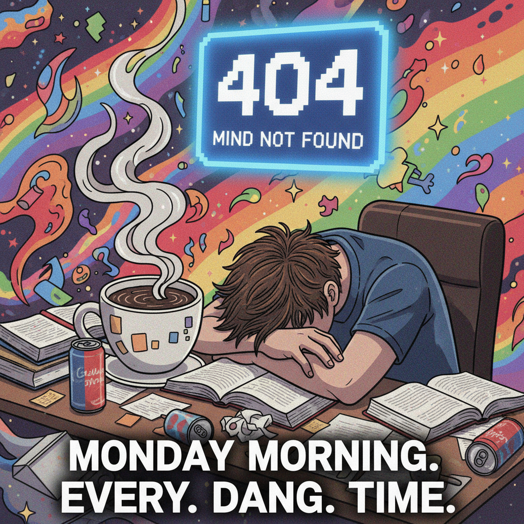 My brain on Monday morning: 'Error 404: Motivation Not Found.'