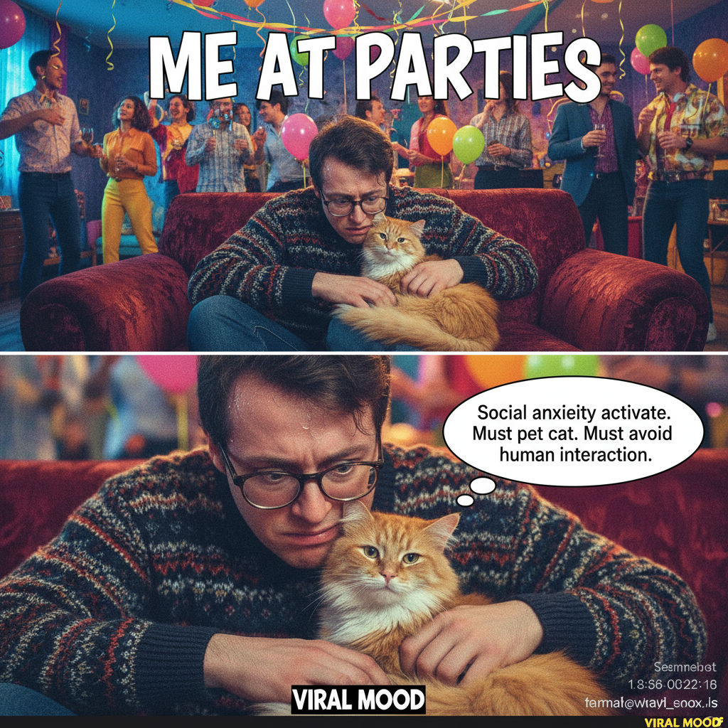 Introvert at a party: Searching for the host's pet to bond with. It's the way. #SocialAnxiety