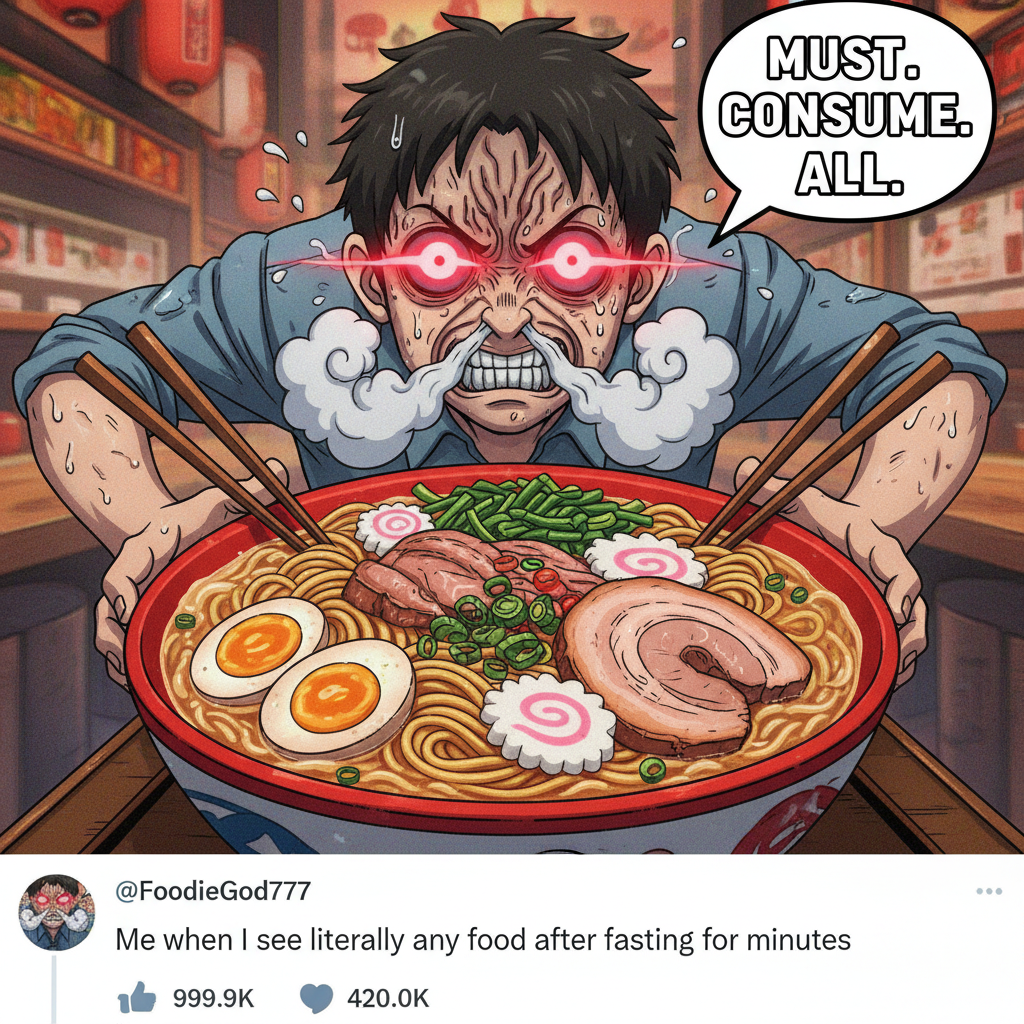 When the food arrives and you haven't eaten all day. My inner anime character: