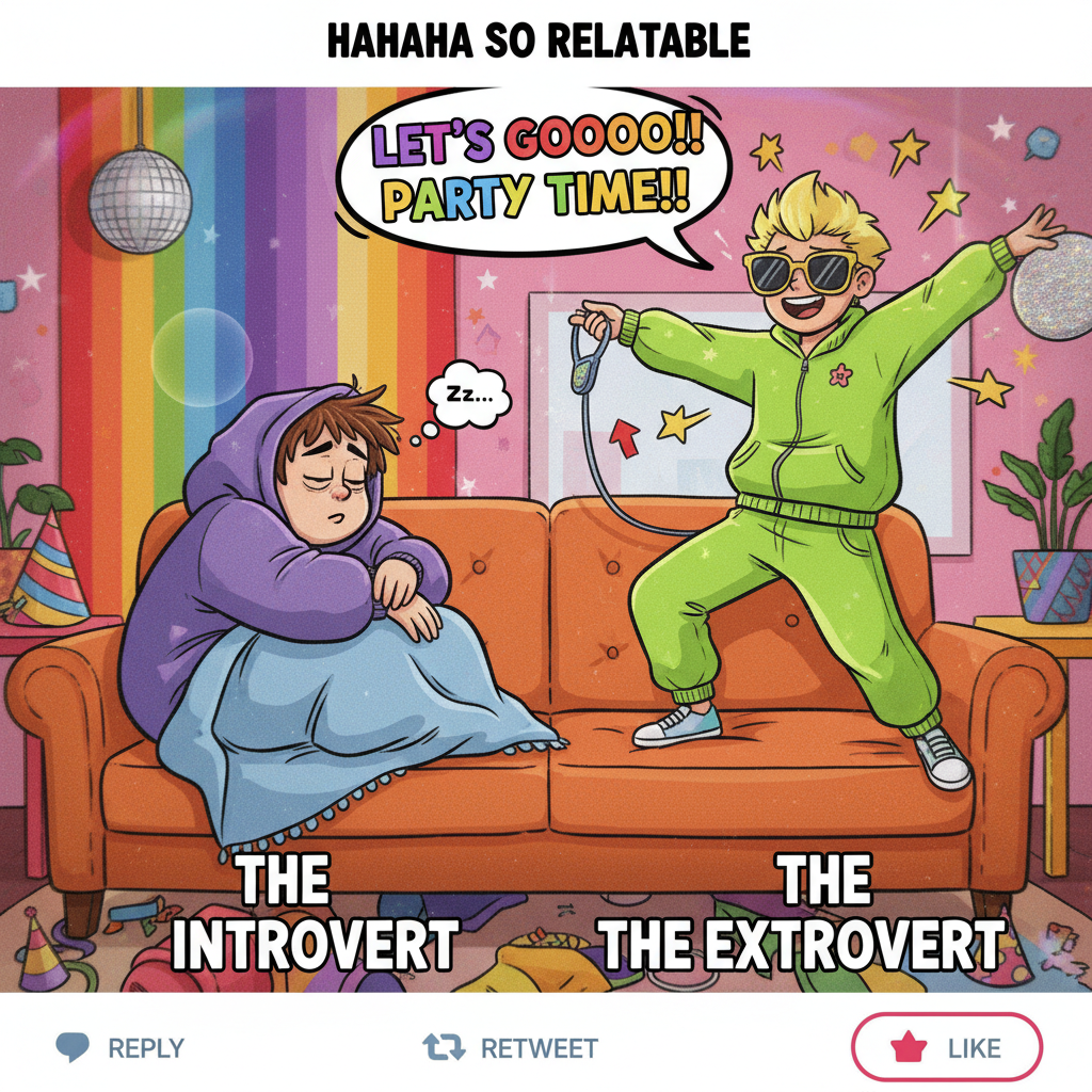 The extrovert: 'Let's go out!' Me, an introvert: *pretends to be asleep*