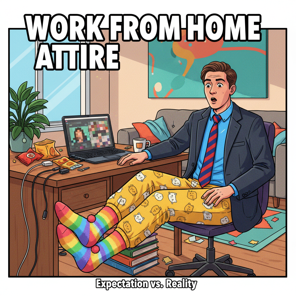 My WFH uniform: business on top, pajama pants and fuzzy socks on the bottom. Professional.