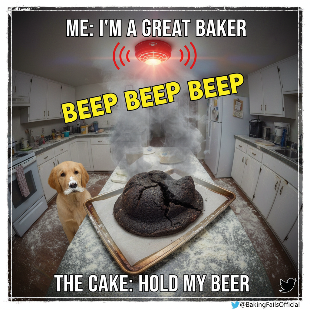 Attempted to bake a cake. Now my kitchen looks like a flour explosion and the smoke alarm is screaming.