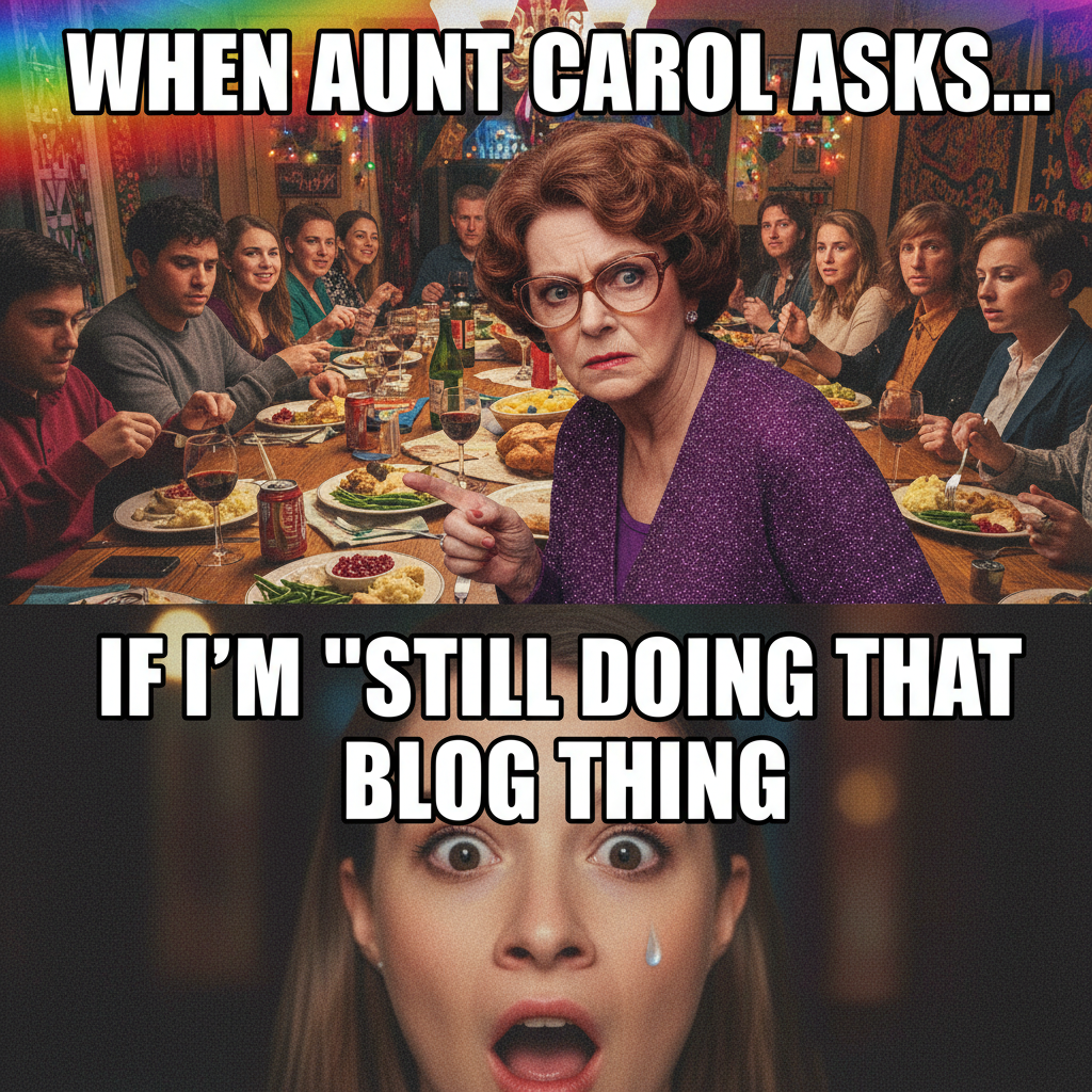 Aunt Carol asking why I'm still single at the holiday dinner. It's not chaos, it's tradition.