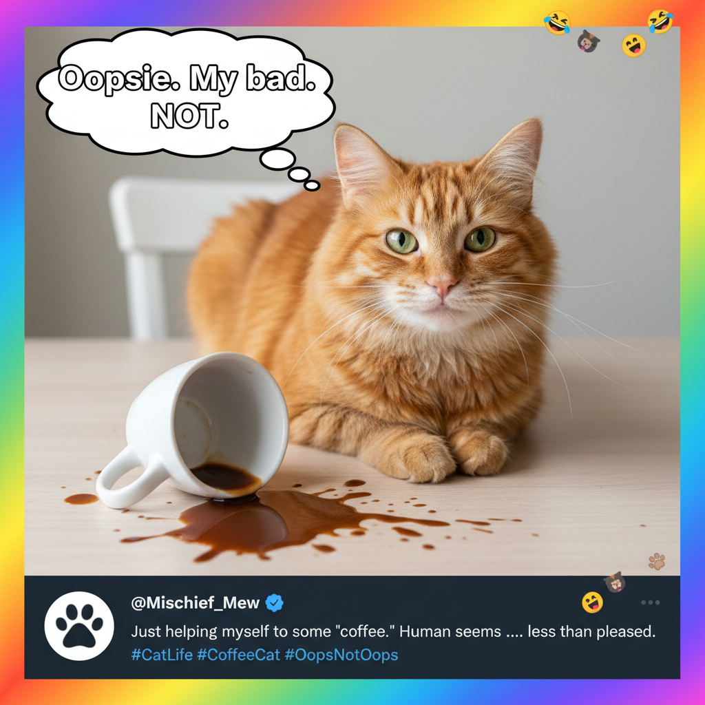 My cat just knocked my coffee over *while looking me in the eye*. The audacity. #PetLife