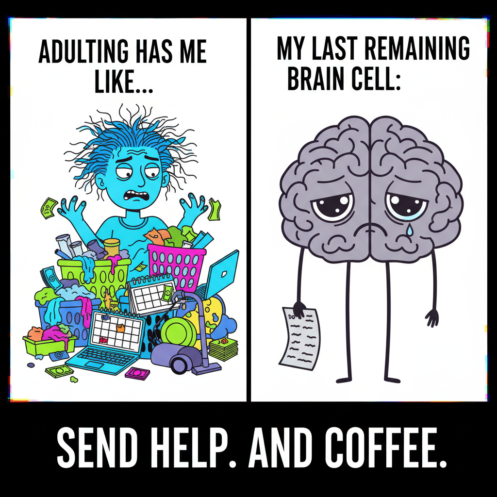 Me trying to adult vs. my actual brain cell count. It's a daily struggle. #AdultingIsHard
