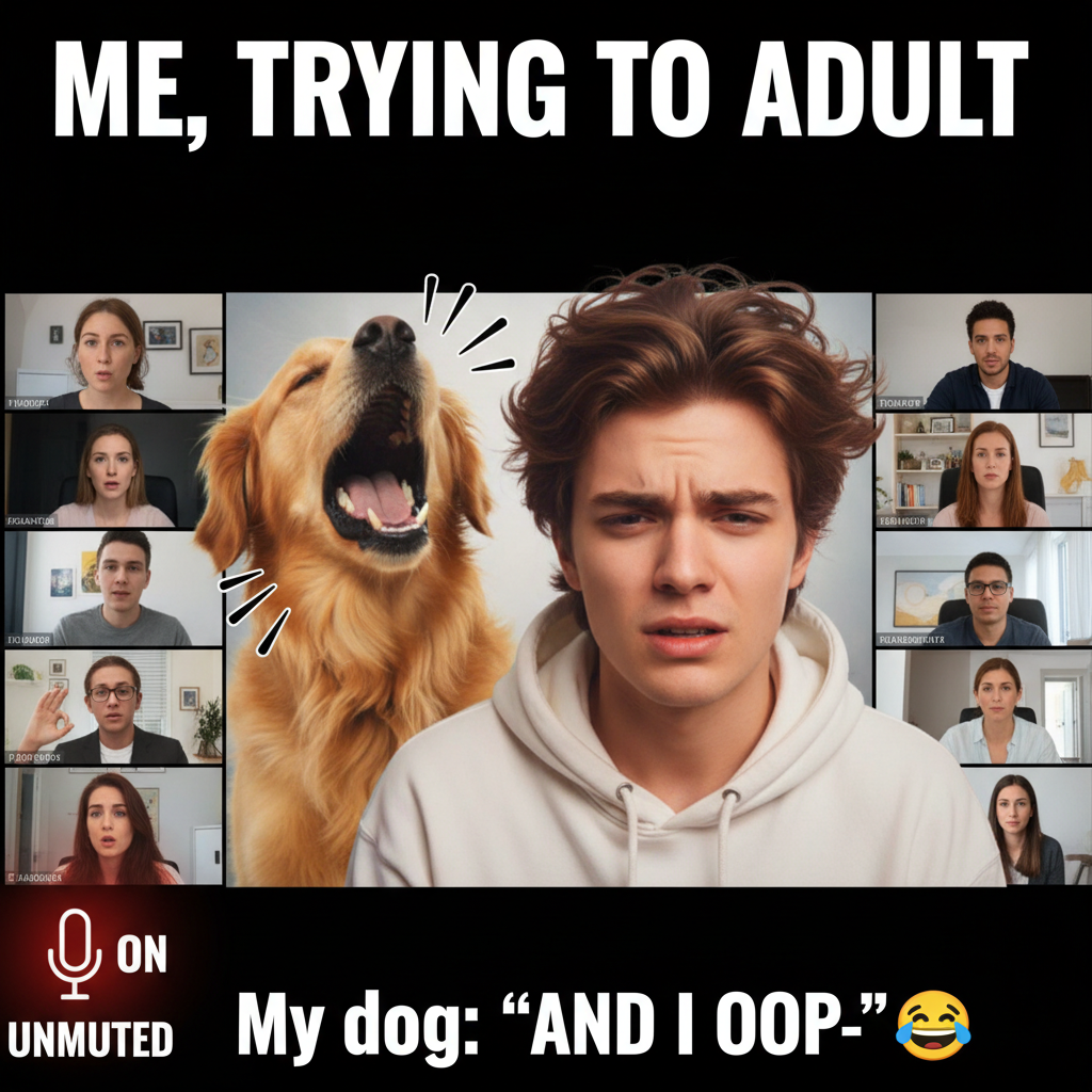 My mic was off for 10 mins, then on for 10 secs of me yelling at my dog. Classic Zoom.