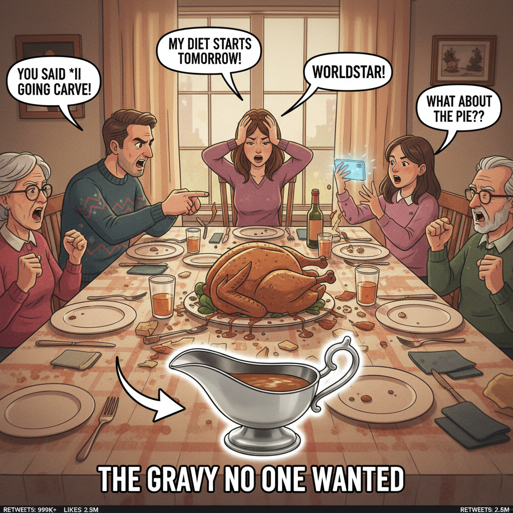 Holiday dinner: where 'pass the salt' turns into a 3-hour debate about politics. I just wanted gravy.