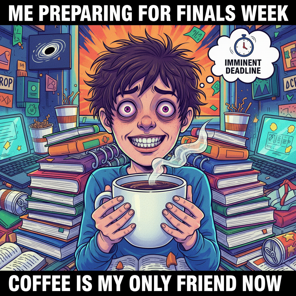 Exam season is just 3 weeks of caffeine, panic, and questioning all my life choices.
