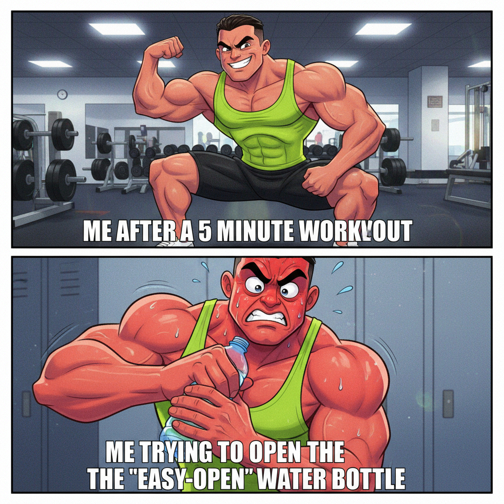 Me at the gym: 'I'm going to crush this workout!' Also me: *struggles to open water bottle*