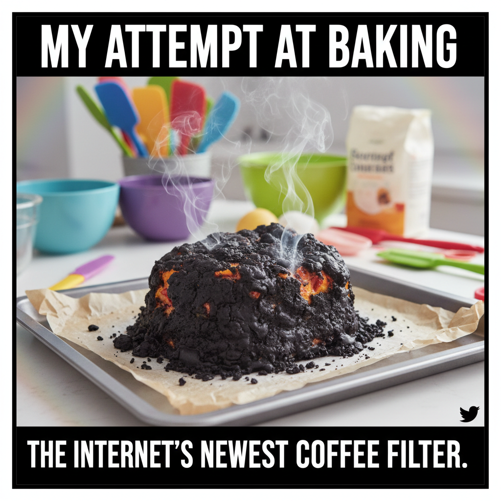 Attempted to make a 'simple' cake. Ended up with a charcoal briquette. Send help.