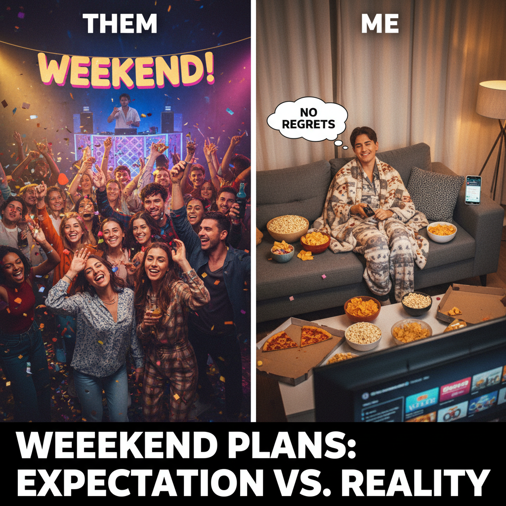 Friday night plans: wild party. Friday night reality: wild party... of one, with snacks & Netflix.