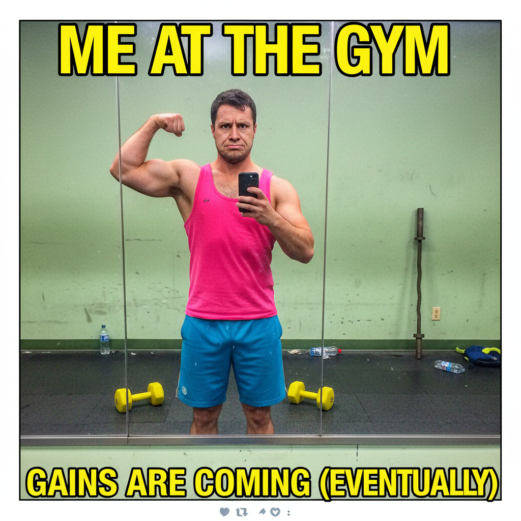 Went to the gym, did 3 reps, took a selfie, left. Peak performance achieved.