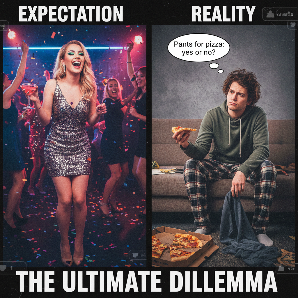 Friday night plans: clubbing. Friday night reality: debating if I should put on real pants to get pizza.