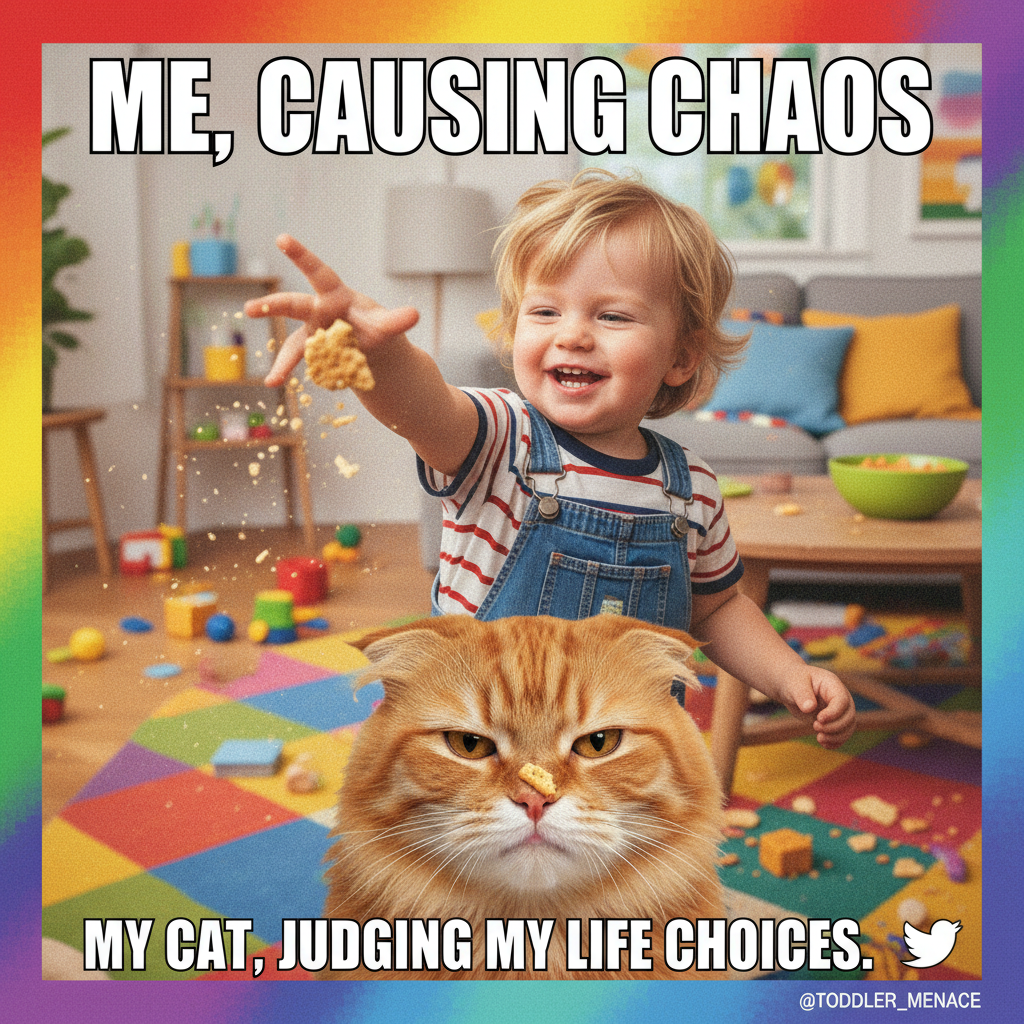 My toddler just explained gravity by throwing a cracker at the cat. Can I get a PhD in 'Parenting Chaos'?