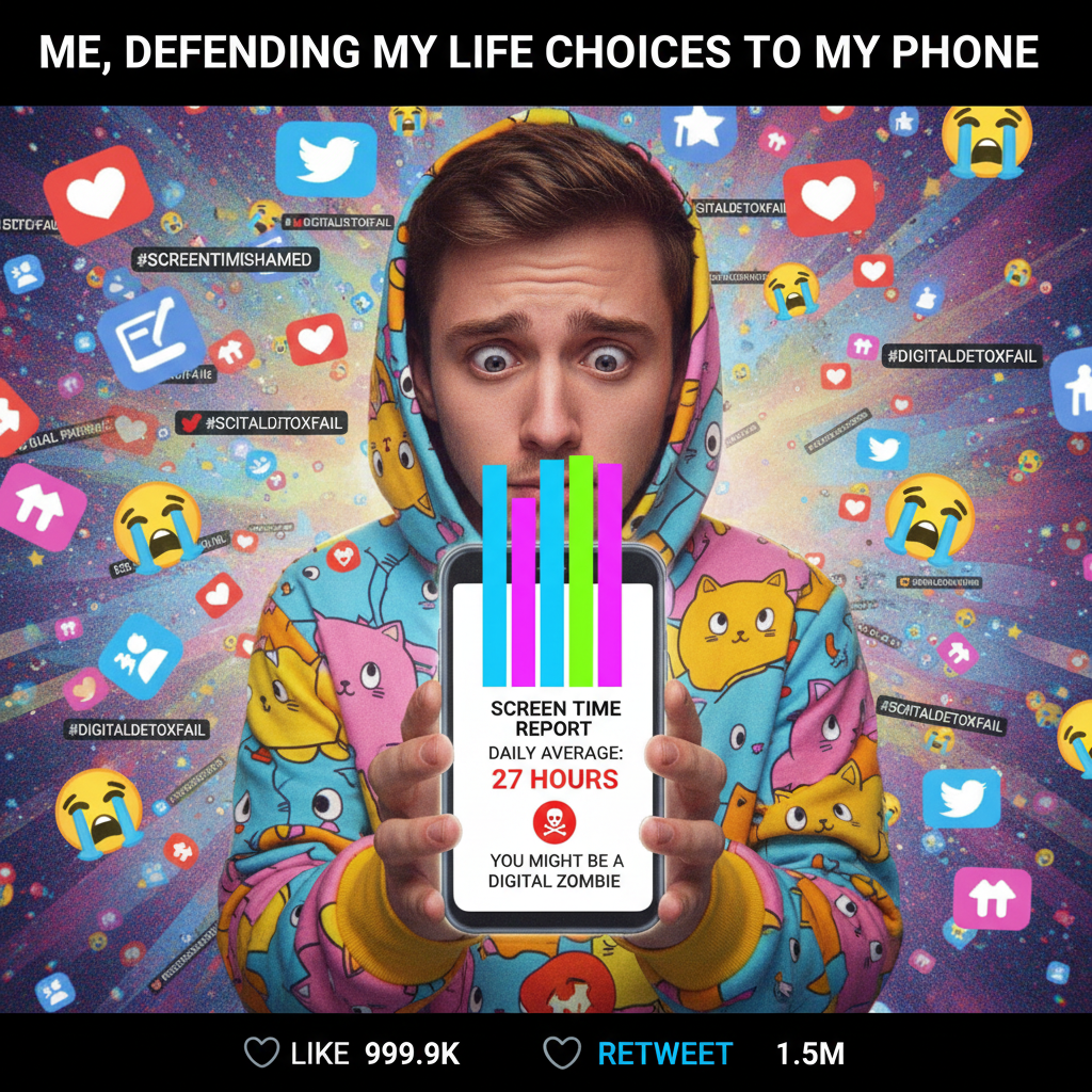 My screen time report just called me out. I'm not addicted, I'm just... highly engaged with the digital realm.