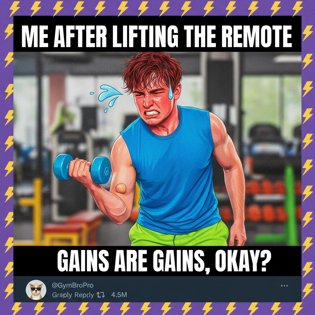 Went to the gym. Did one rep. Decided I'm now a bodybuilder. Time for a protein shake and a nap.