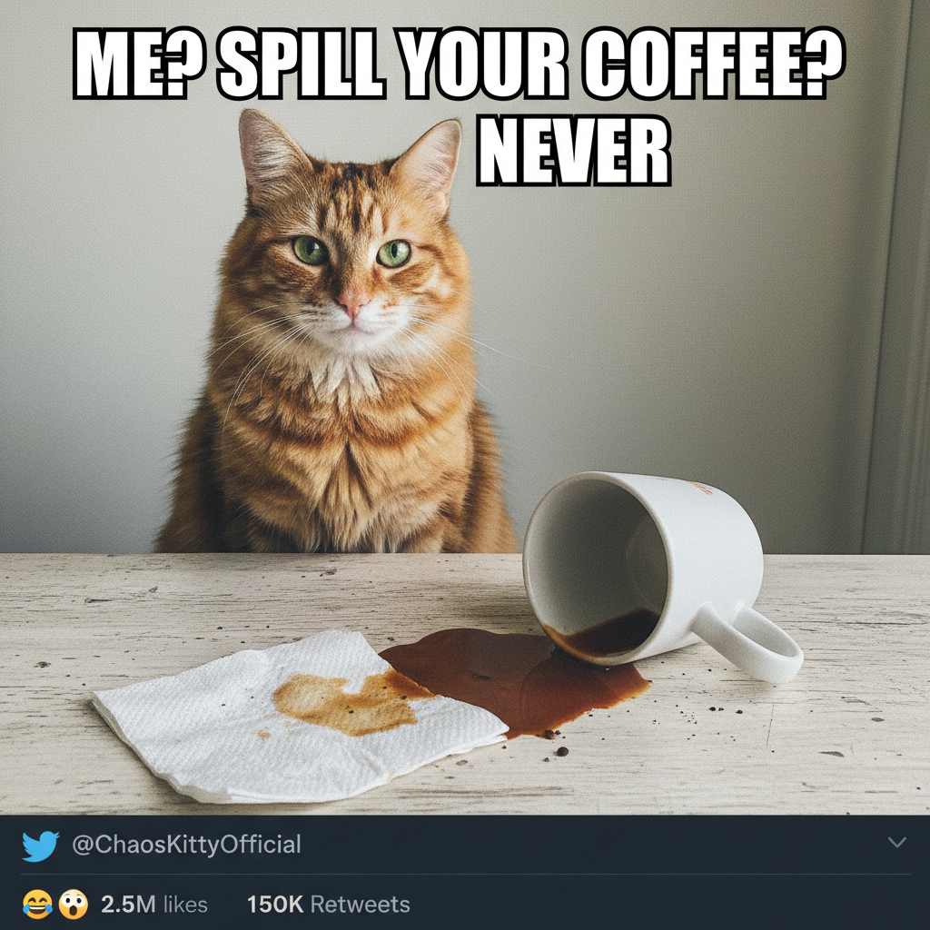 My cat just knocked my coffee over, then looked at me like *I* was the problem. The AUDACITY.