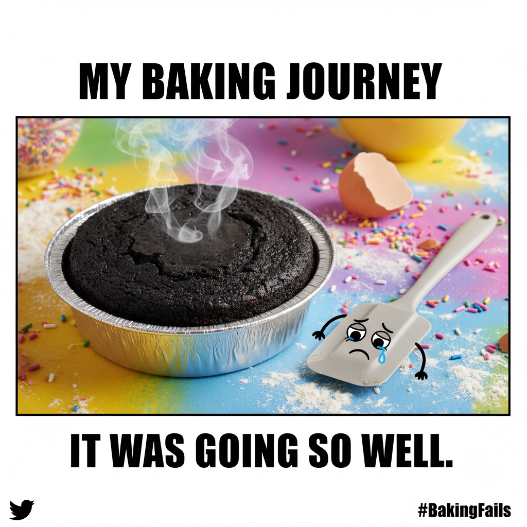 Tried to bake a cake, ended up with a charcoal briquette. Send help (and pizza). 😭