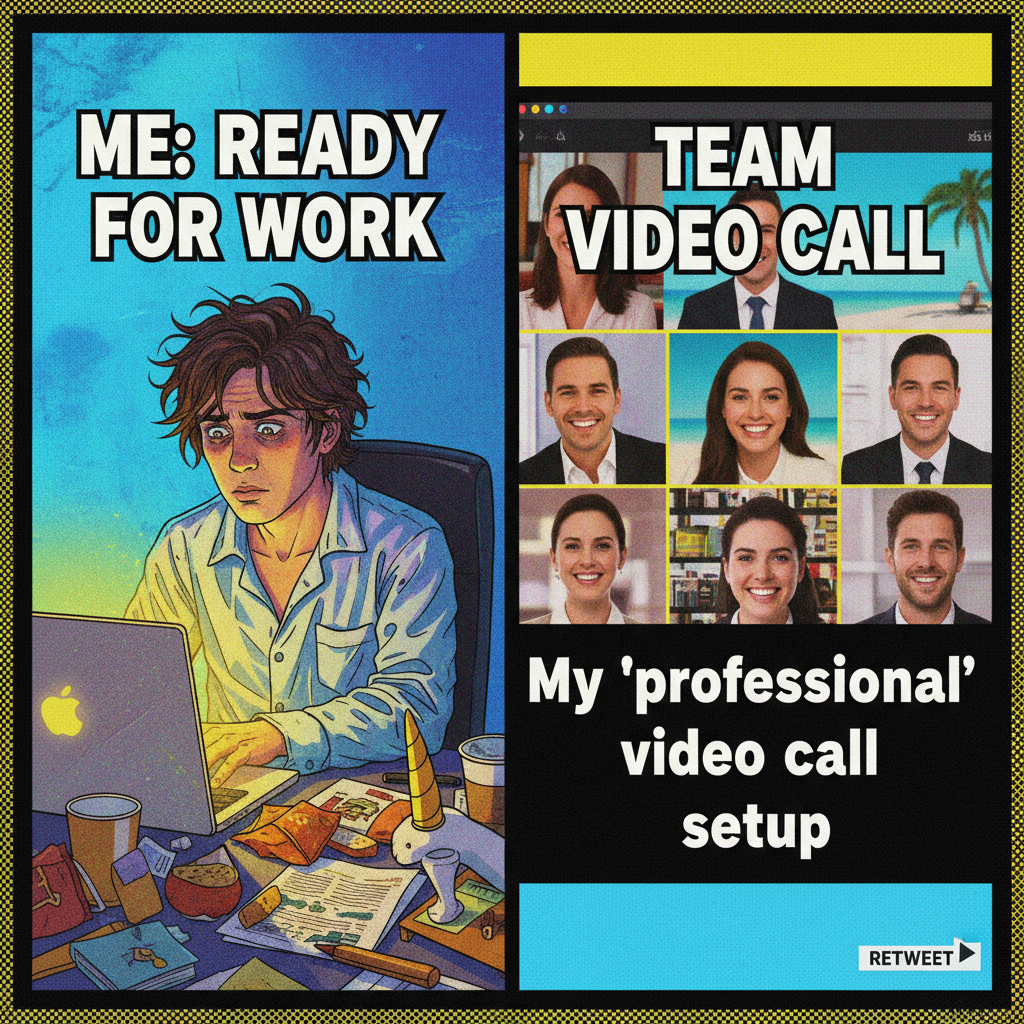 My 'work from home' outfit is 50% pajamas, 50% existential dread. Productivity: 0%.